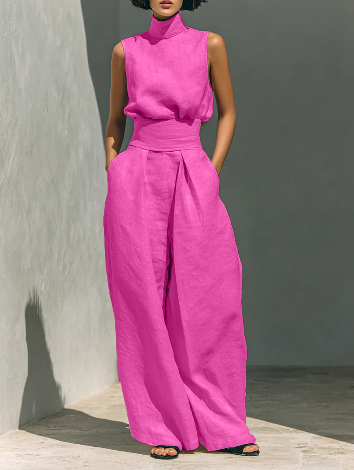 Women’s Sleeveless Two-Piece Pants Set With Tank Top