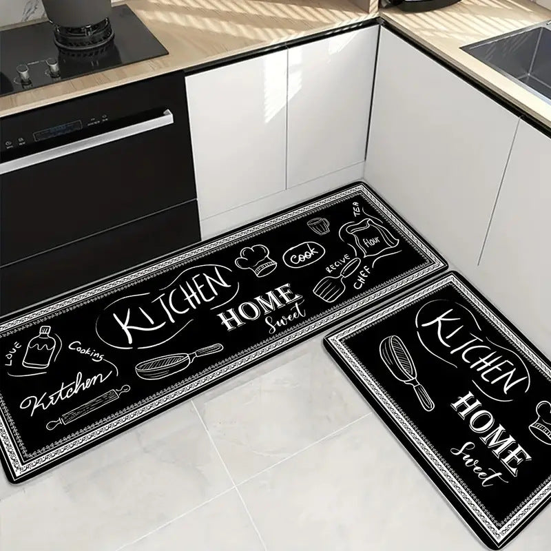 American-style Long Kitchen Mat Non-slip And Oil-absorbing Home-use Combo Set, Easy-to-clean Entryway Doormat