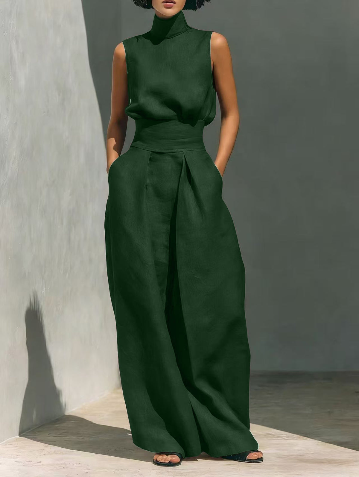 Women’s Sleeveless Two-Piece Pants Set With Tank Top
