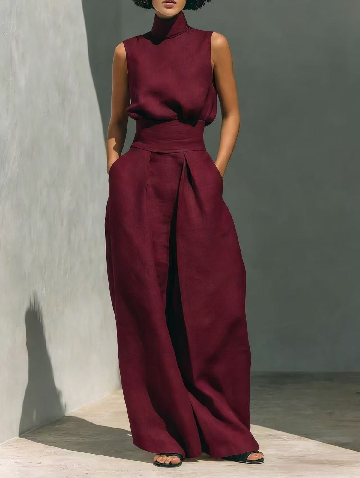 Women’s Sleeveless Two-Piece Pants Set With Tank Top