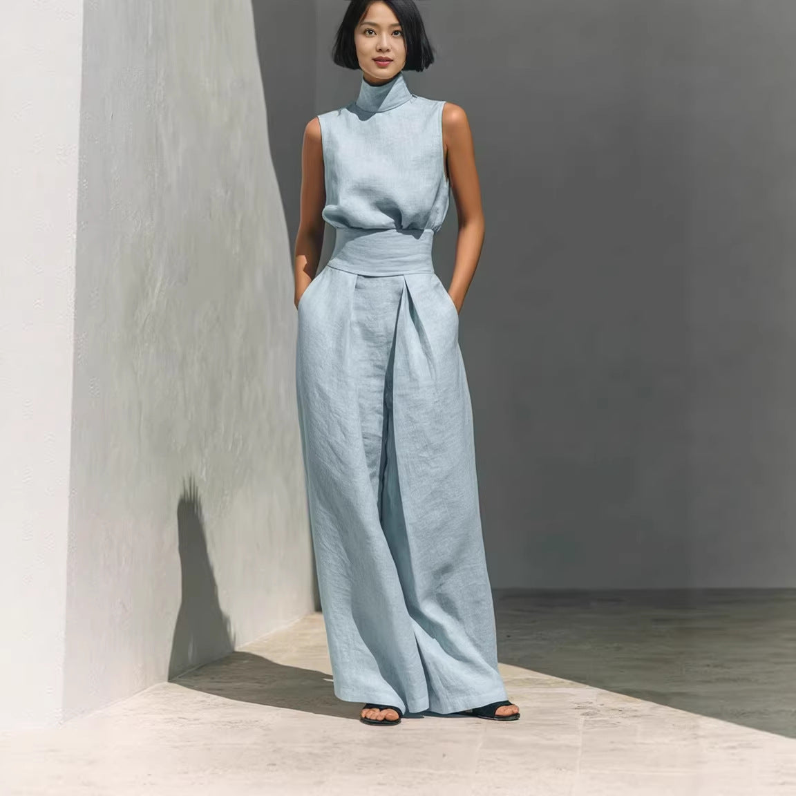 Women’s Sleeveless Two-Piece Pants Set With Tank Top