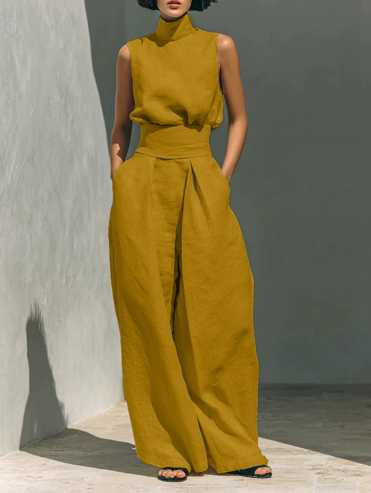 Women’s Sleeveless Two-Piece Pants Set With Tank Top